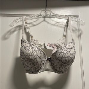 Victoria's Secret Body By Victoria White Bra with Black Floral Lace